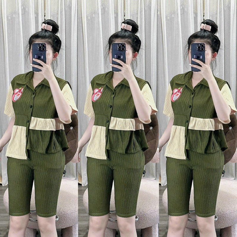 Sét Bộ Lửng Xốp Nhật 2 Tà Cao Thấp, Đồ Bộ Lửng Mặc Nhà