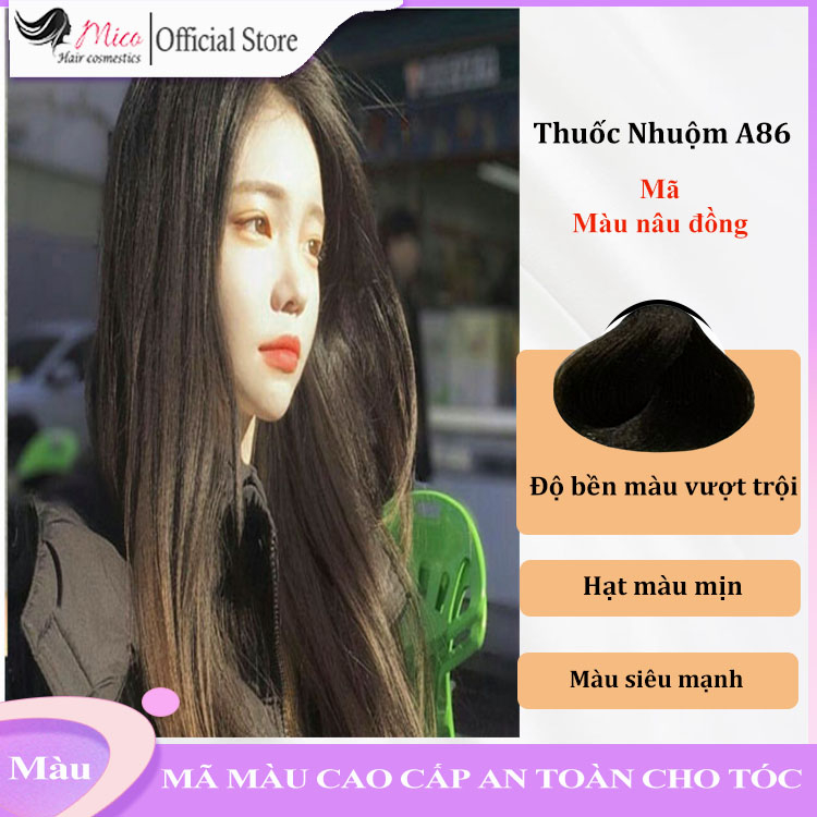 Thuốc nhuộm tóc màu Nâu Đồng thời trang, màu nhuộm tóc A86 xu hướng cho salon typ 100ml