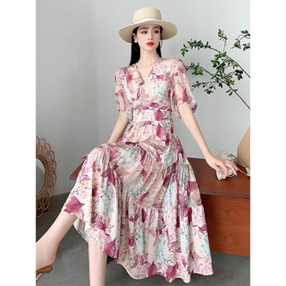ĐẦM MAXI HOA CỔ V CAO CẤP QUẢNG CHÂU