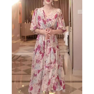 ĐẦM MAXI HOA CỔ V CAO CẤP QUẢNG CHÂU