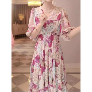 ĐẦM MAXI HOA CỔ V CAO CẤP QUẢNG CHÂU