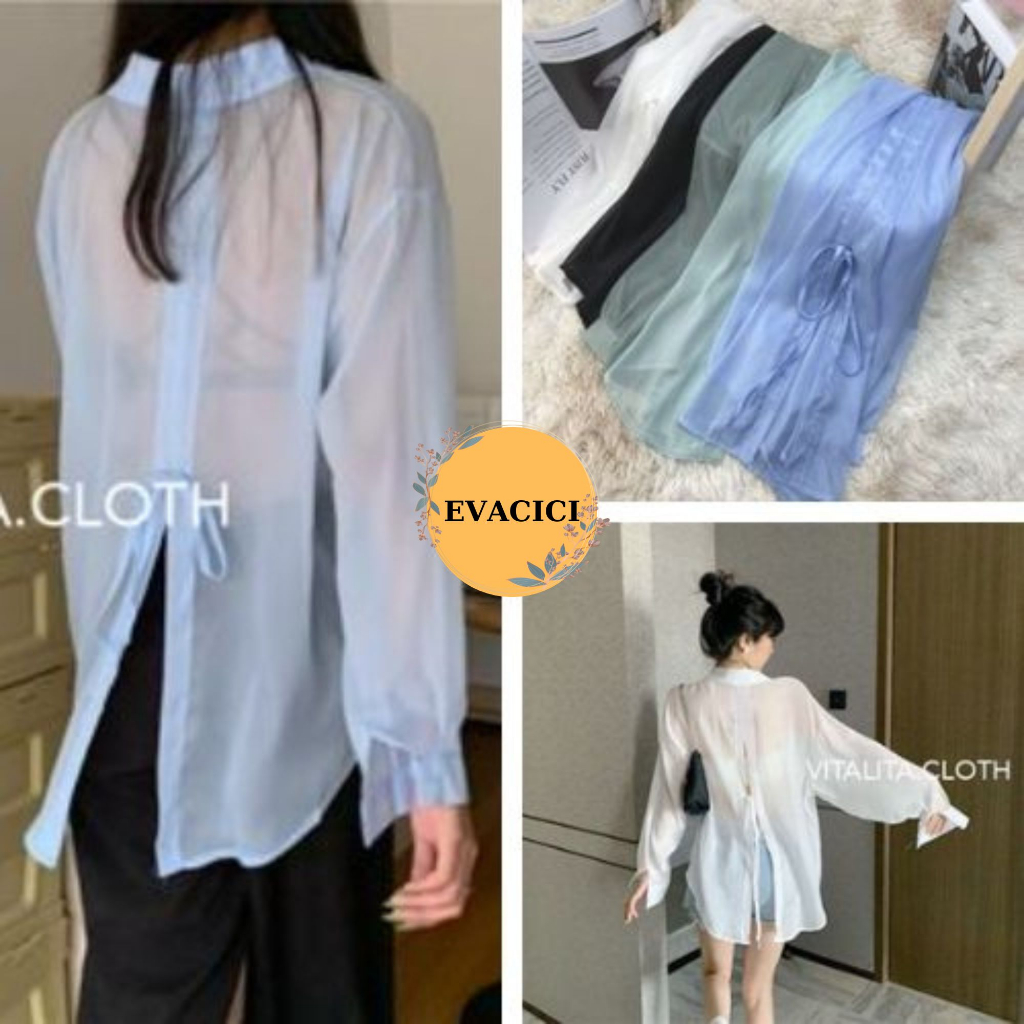 Áo sơ mi voan tay phồng khoác ngoài mặc đi biển - đi du lịch - Form rộng tay dài, chất vải voan tơ mỏng nhẹ