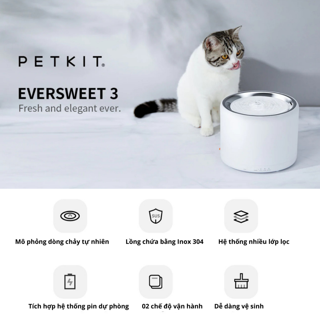 Máy Lọc Nước Tự Động Cho Chó Mèo Thú Cưng Petkit Eversweet 3 - Max Clean