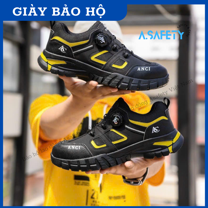 Giày bảo hộ lao động ANCI siêu nhẹ, mũi thép , nút bấm vặn cao cấp , chống đinh, chống va đập, kiểu dáng thể thao