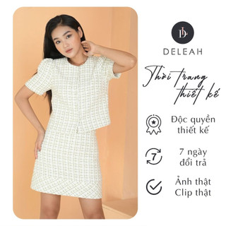 De Leah - Thời Trang Thiết Kế - Set Áo Suông Tweed Tay Bồng + Chân Váy Tweed Mini