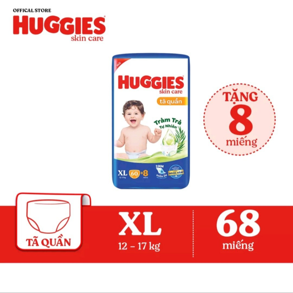 Tã, bỉm Huggies quần skincare size đại M76/L68/XL60/XXL54 tặng 8 miếng