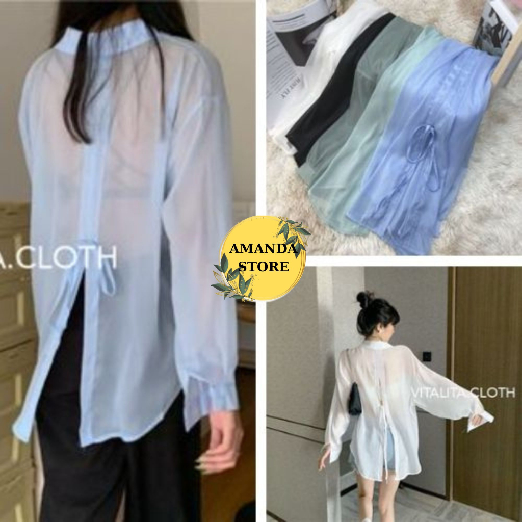 Áo sơ mi voan tay phồng khoác ngoài mặc đi biển - đi du lịch - Form rộng tay dài, chất vải voan tơ mỏng nhẹ