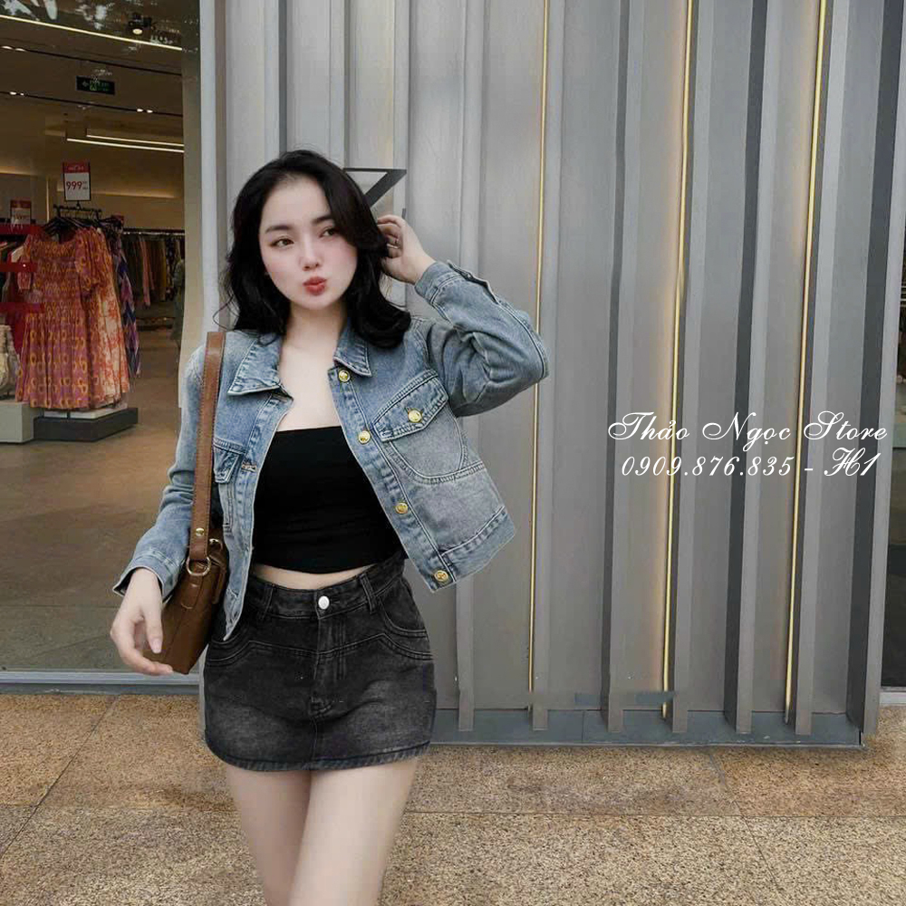 Áo khoác jean phối túi kiểu form lửng hàng chuẩn!  THẢO NGỌC STORE