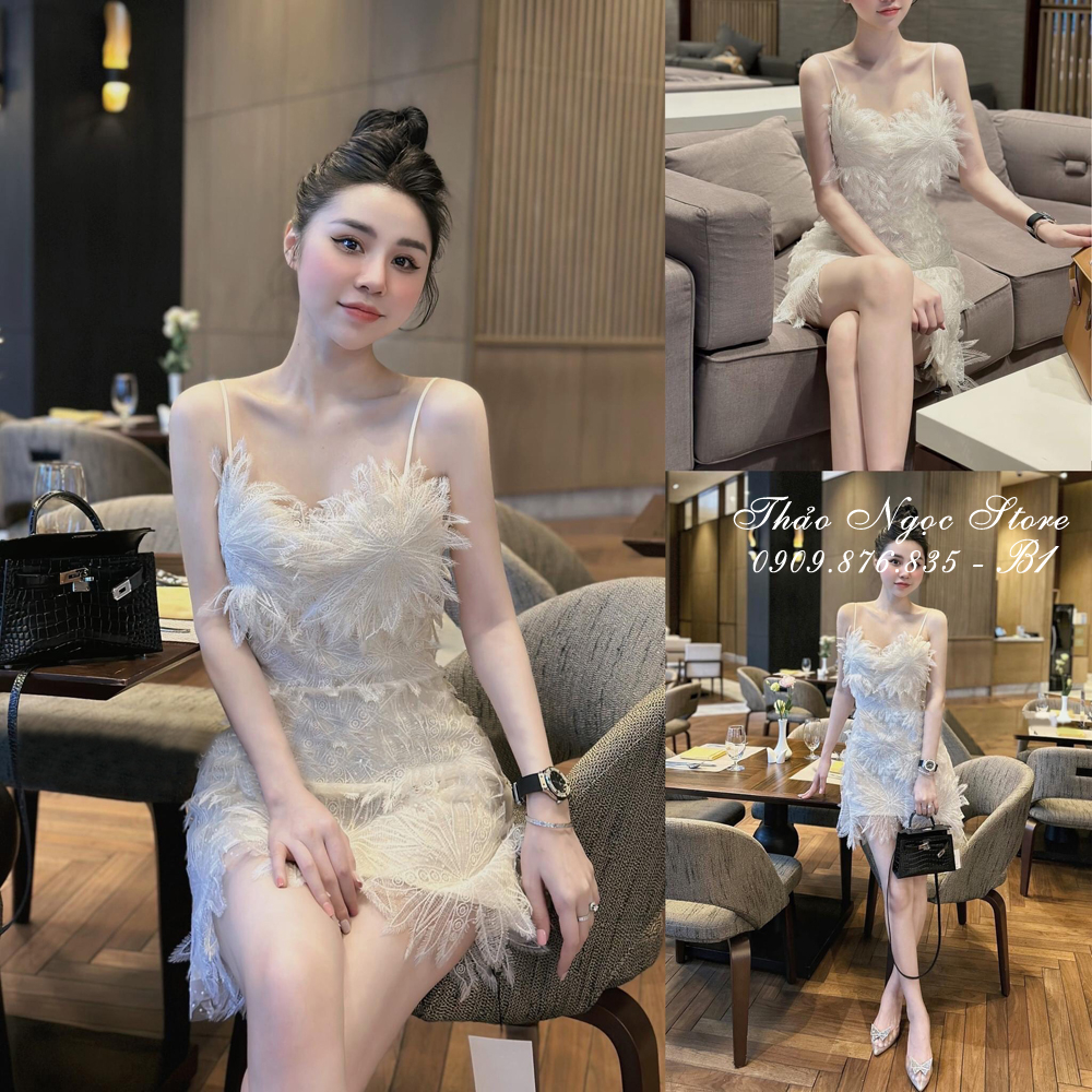 Đầm body cúp ngực đính hình bướm, đầm 2 dây lông vũ hàng chuẩn!  THẢO NGỌC STORE