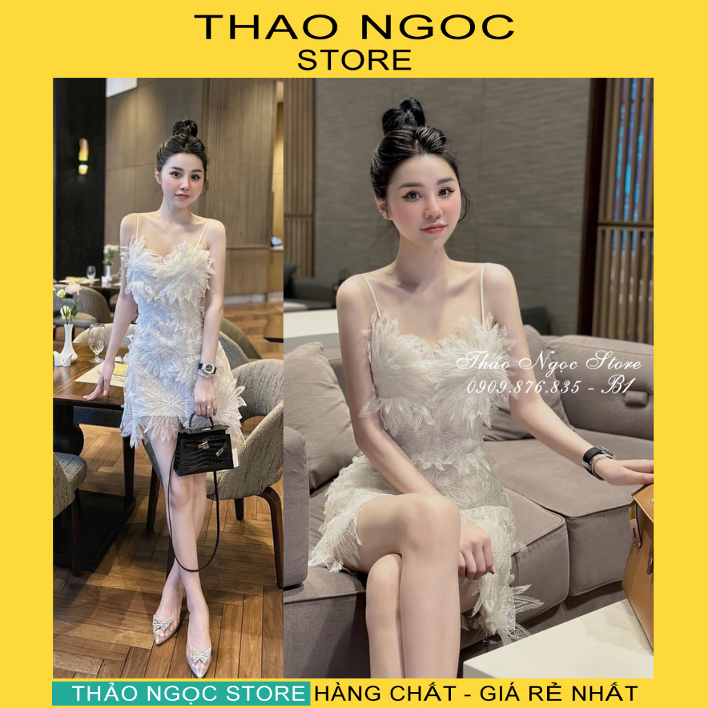Đầm body cúp ngực đính hình bướm, đầm 2 dây lông vũ hàng chuẩn!  THẢO NGỌC STORE