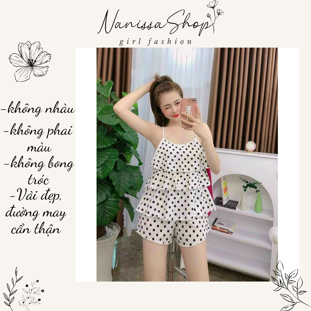 SET ĐỒ BỘ MẶC NHÀ THOÁNG MÁT - ÁO 2 DÂY XINH XẮN 3 TẦNG ÁO- 033 NANISSASHOP
