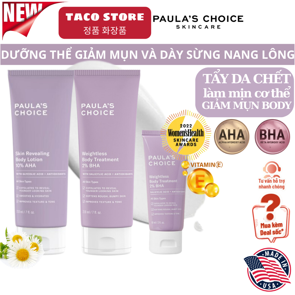 Kem Dưỡng Thể Paula's Choice Ngừa Viêm Lỗ Chân Lông Chứa 2% BHA/AHA Paula's Choice Weightless Body Treatment