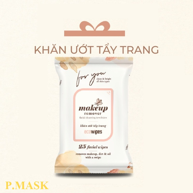KHĂN GIẤY ƯỚT TẨY TRANG 25 TỜ MAKEUP REMOVER ECOWIPES làm sạch lớp trang điểm nhanh chóng