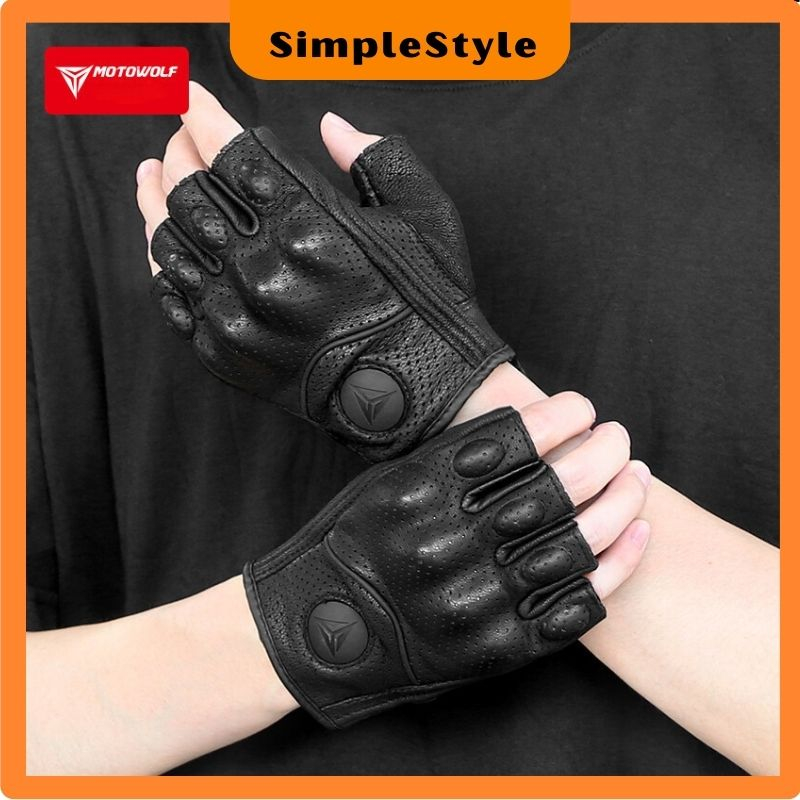 Găng Tay Da Cừu Hở Ngón Motowolf MDL 0302B Chính Hãng