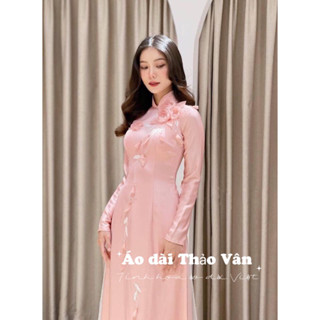 Áo Dài Cô Dâu Thiết Kế Đính Hoa Rơi Truyền Thống Màu Hồng TV006 Sang Trọng Quý Phái - Áo Dài Cô Dâu Thảo Vân