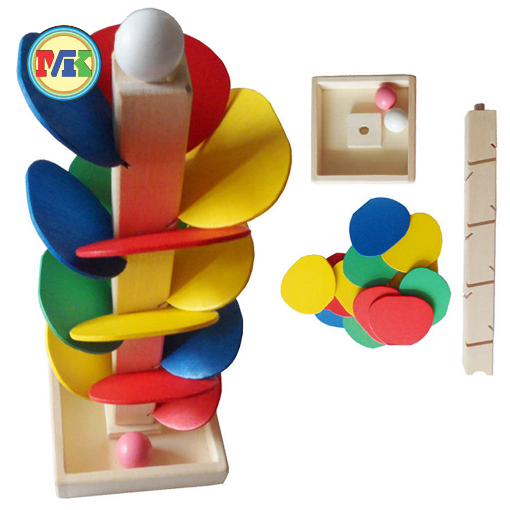 Đồ chơi thả bi lốc xoáy gỗ - tháp lá cây sắc màu tươi sáng phát triển trí thông minh cho trẻ