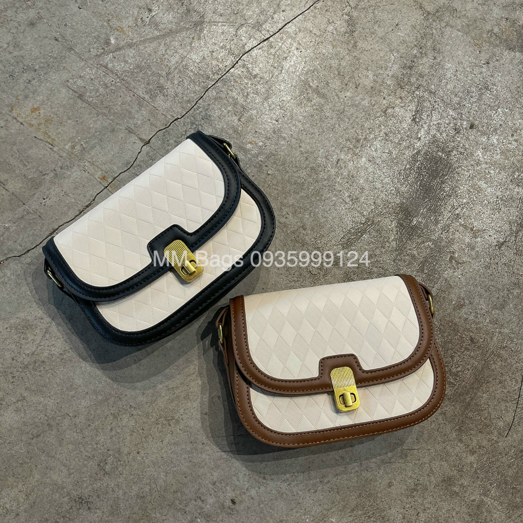 Túi đeo chéo nữ viền da có khoá kéo MM Bags túi kẹp nách quảng châu da xịn