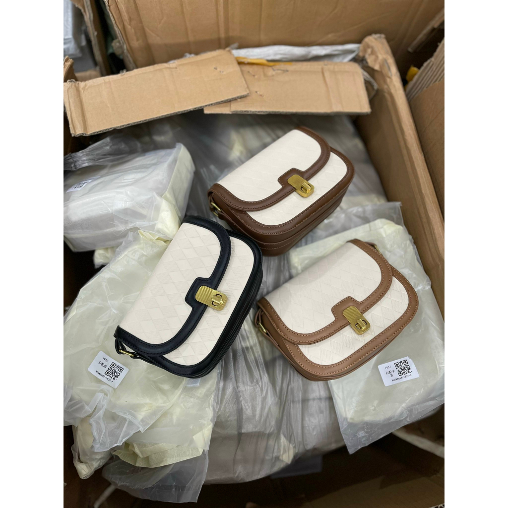 Túi đeo chéo nữ viền da có khoá kéo MM Bags túi kẹp nách quảng châu da xịn
