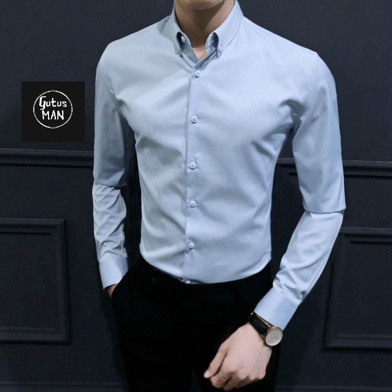 Áo sơ mi nam trơn Basic vải chéo giãn không nhăn cao cấp dài tay xuất dư cao cấp Sogeum