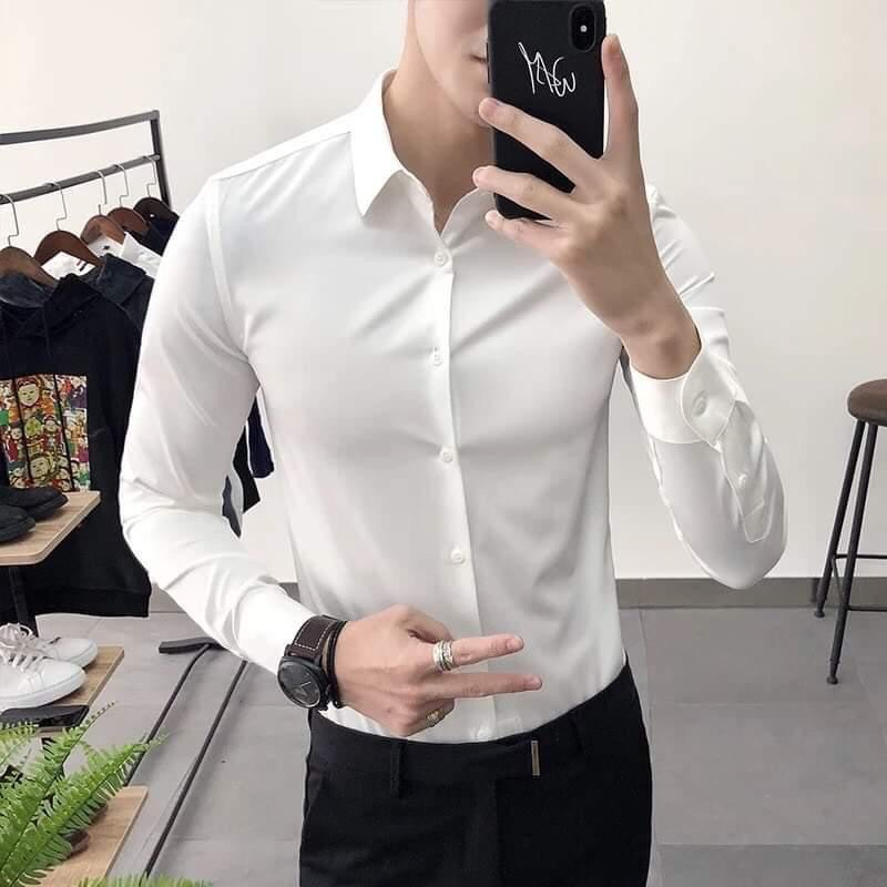 Áo sơ mi nam trơn Basic vải chéo giãn không nhăn cao cấp dài tay xuất dư cao cấp Sogeum