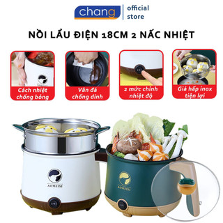Nồi Lẩu Điện Mini 18CM Kèm Giá Hấp Inox, Ca Nấu Mì Đa Năng 2 Nấc Nhiệt Đa chức năng Cao Cấp