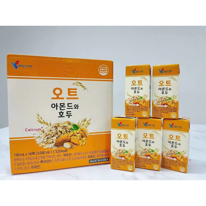 Sữa hạt yến mạch óc chó hạnh nhân Kangfood Hàn Quốc 16 hộp x 190ml