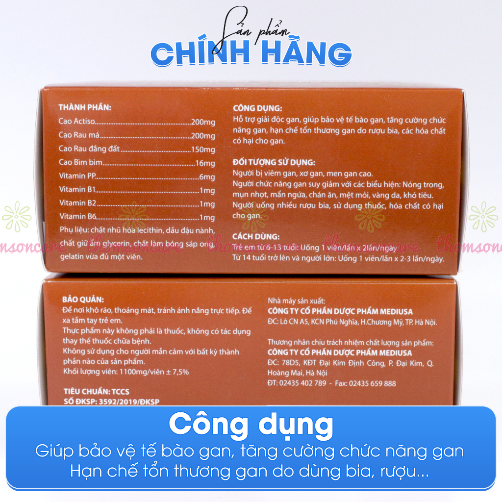 Viên Bổ gan Bogan Actisonic giải độc, thanh nhiệt mát gan có thêm rau má và rau đắng đất - Hộp 50 viên Thomsoncare