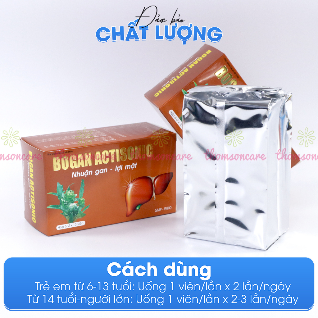 Viên Bổ gan Bogan Actisonic giải độc, thanh nhiệt mát gan có thêm rau má và rau đắng đất - Hộp 50 viên Thomsoncare