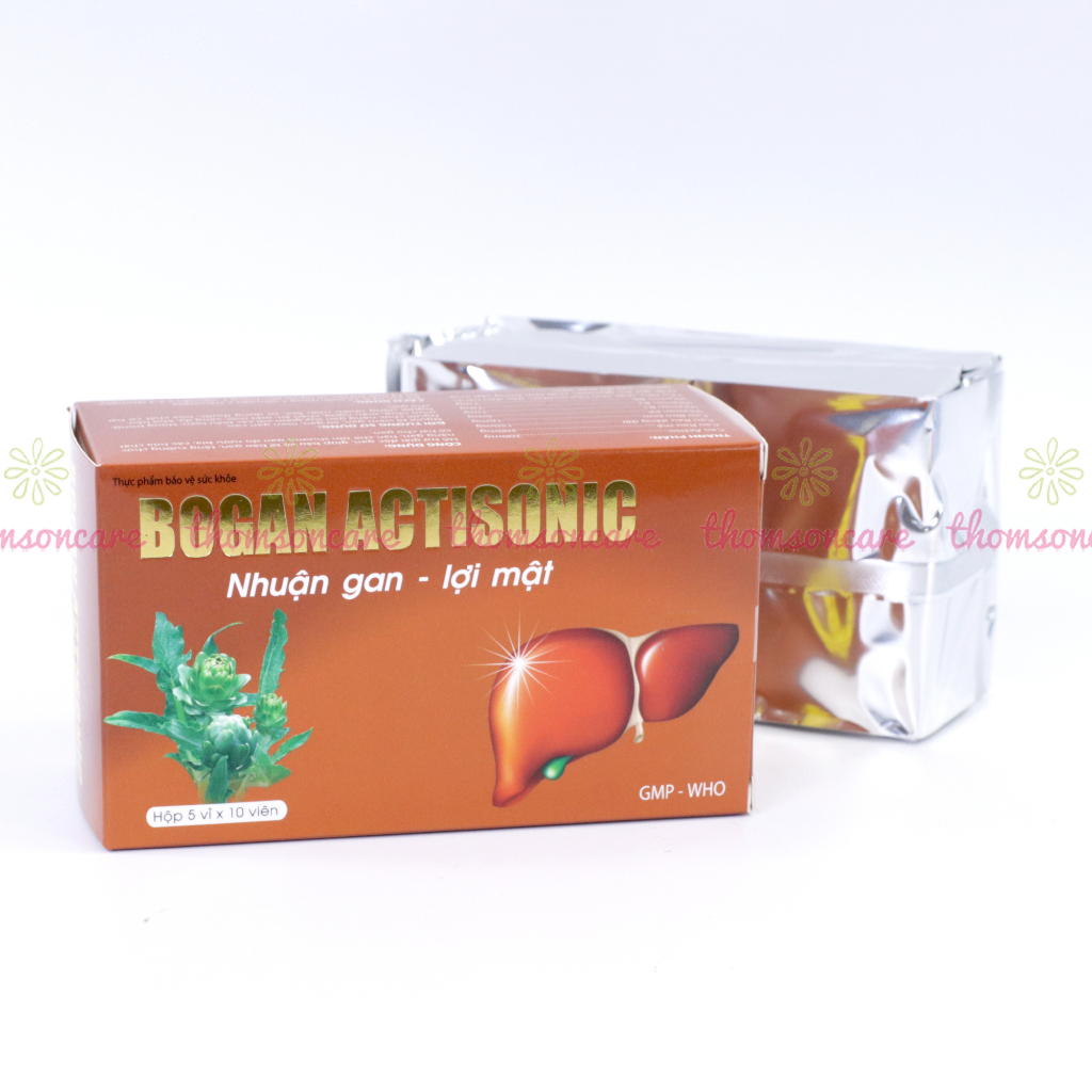 Viên Bổ gan Bogan Actisonic giải độc, thanh nhiệt mát gan có thêm rau má và rau đắng đất - Hộp 50 viên Thomsoncare