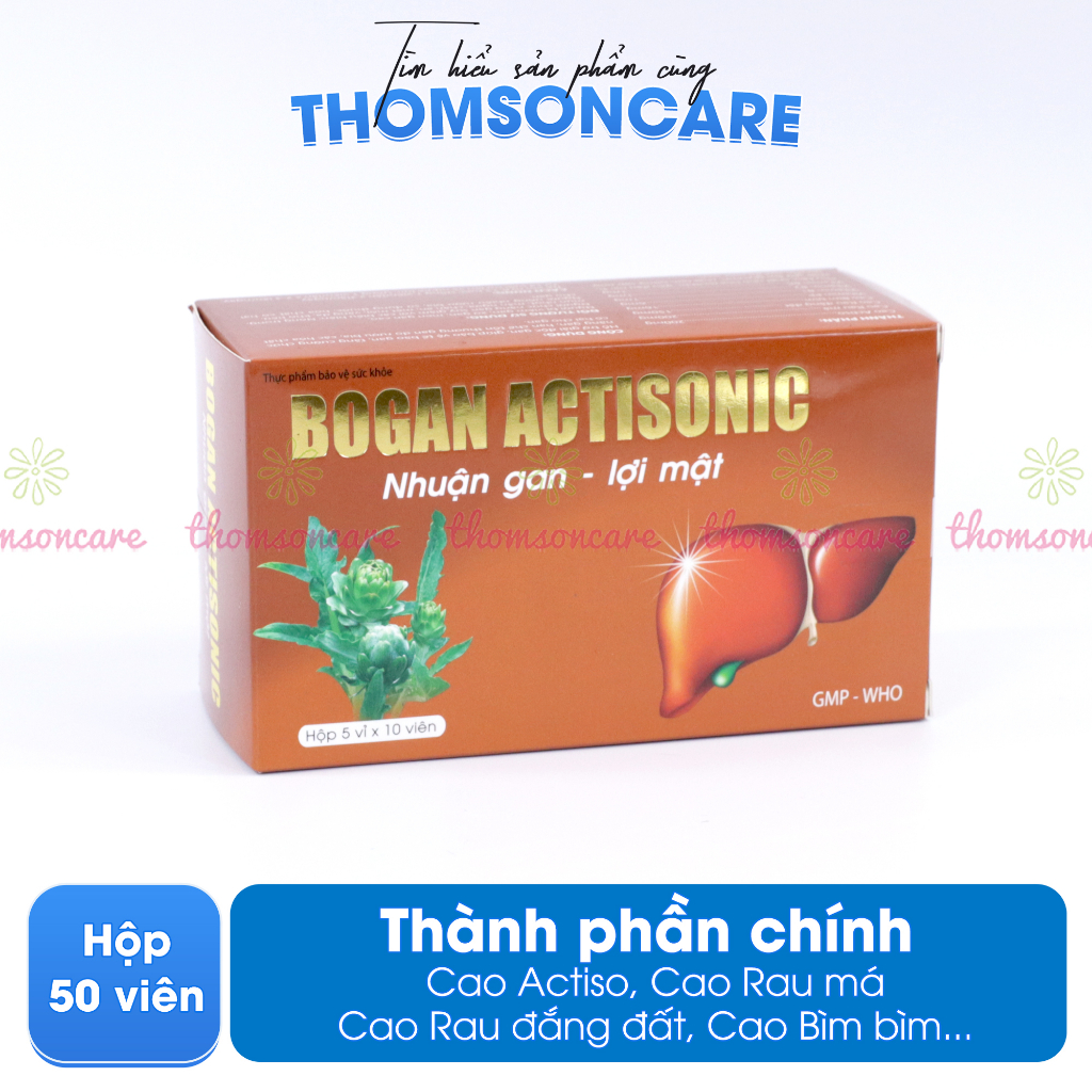 Viên Bổ gan Bogan Actisonic giải độc, thanh nhiệt mát gan có thêm rau má và rau đắng đất - Hộp 50 viên Thomsoncare