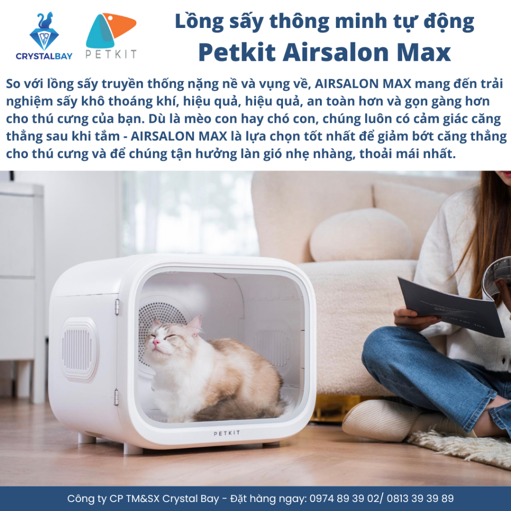 Lồng Sấy Thông Minh Tự Động Cho Chó Mèo Thú Cưng PETKIT AIRSALON MAX - Max Clean