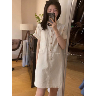 (ORDER) Váy sơ mi cộc tay cổ bẻ POLO dáng chữ A suông dài cài dọc khuy, dáng ngắn đơn giản