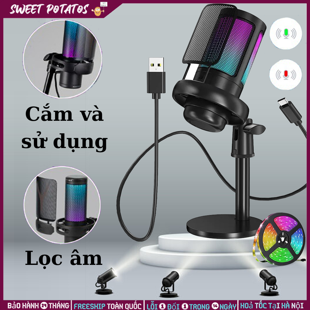 Mic Livestream, Mic thu âm ME6S có màng lọc tạp âm đèn led bắt mắt, Micro sử dụng dây USB để bàn, bản nâng cấp Mic SF666 | BigBuy360 - bigbuy360.vn