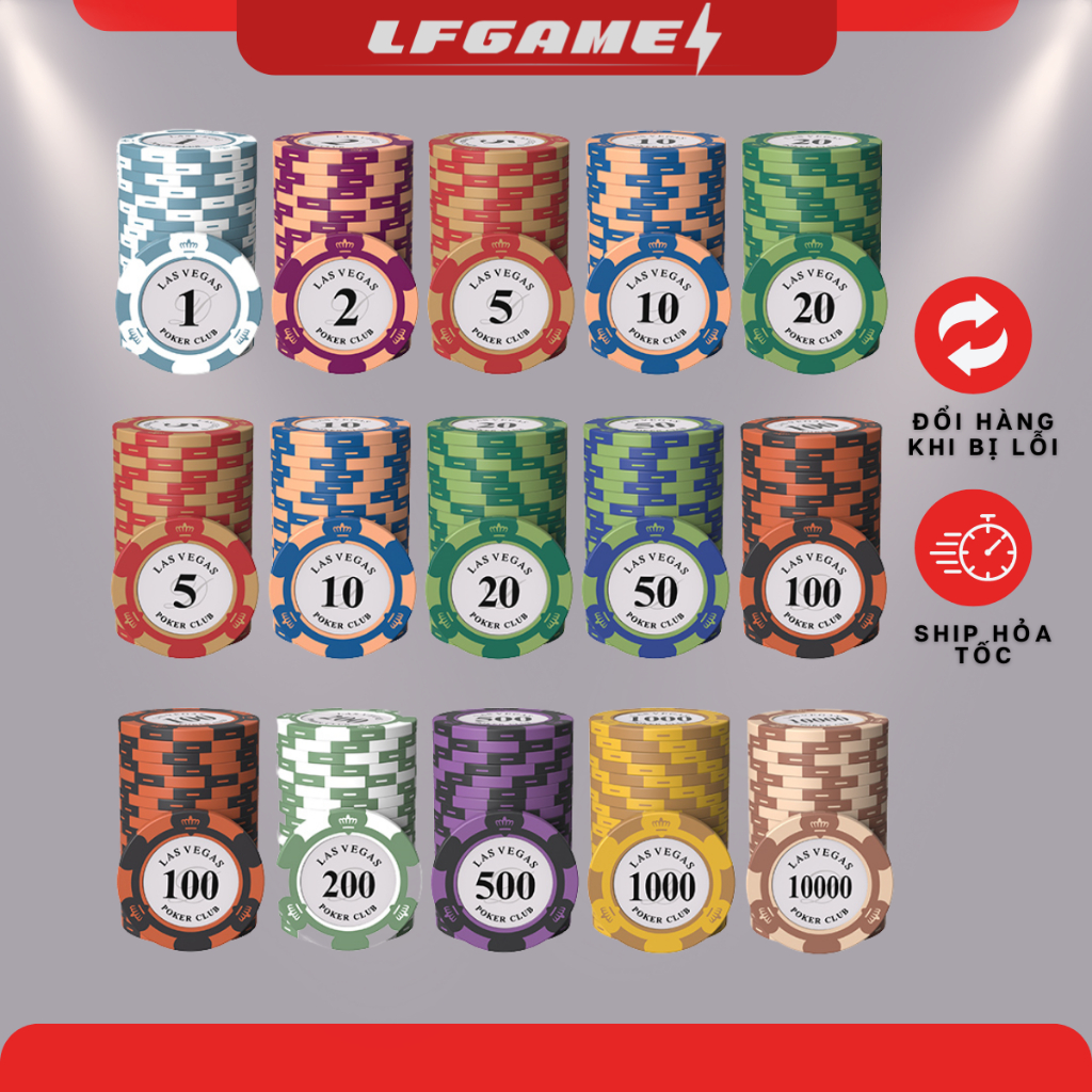 Chip poker có số ( phỉnh poker ) dòng Vương niệm Las Vegas loại cao cấp token cho boardgame