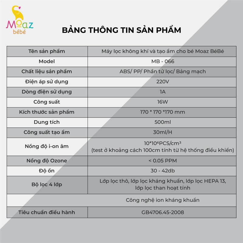 Máy lọc không khí và tạo ẩm moaz bebe moaz bébé mb066 phù hợp phòng 15-20m2 bảo hành chính hãng 12 tháng