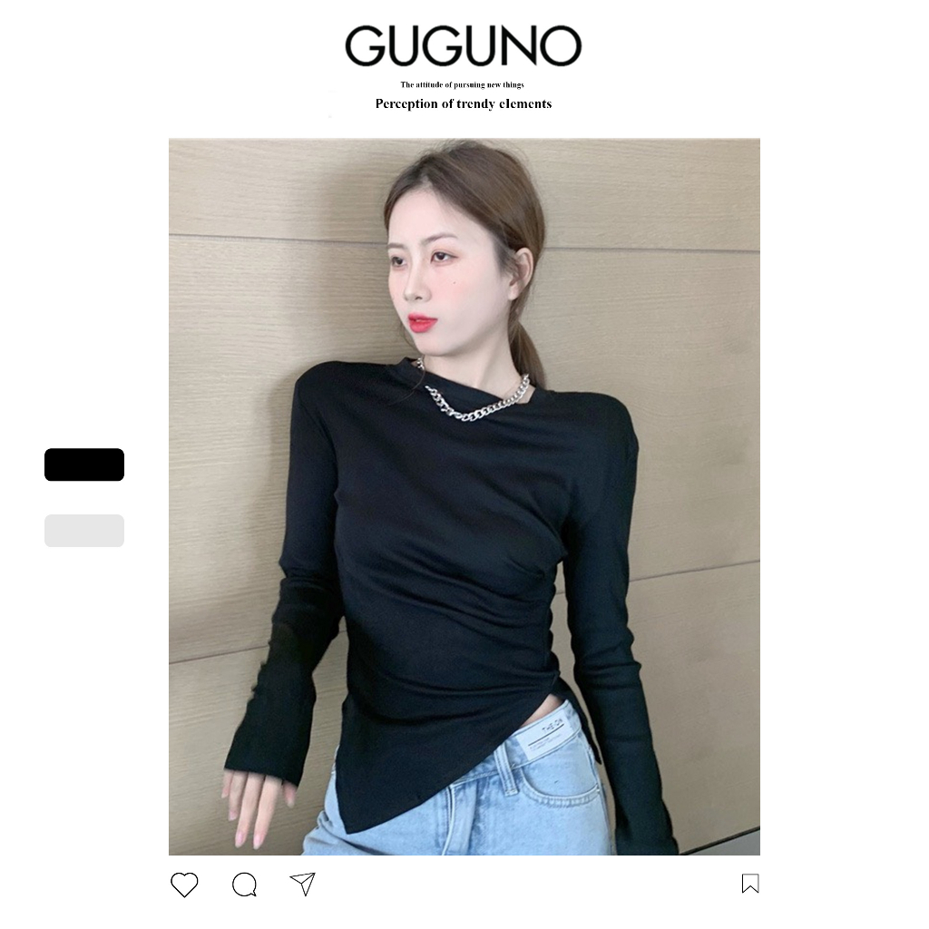 Áo thun nữ form rộng Guguno cotton cổ tròn in basic