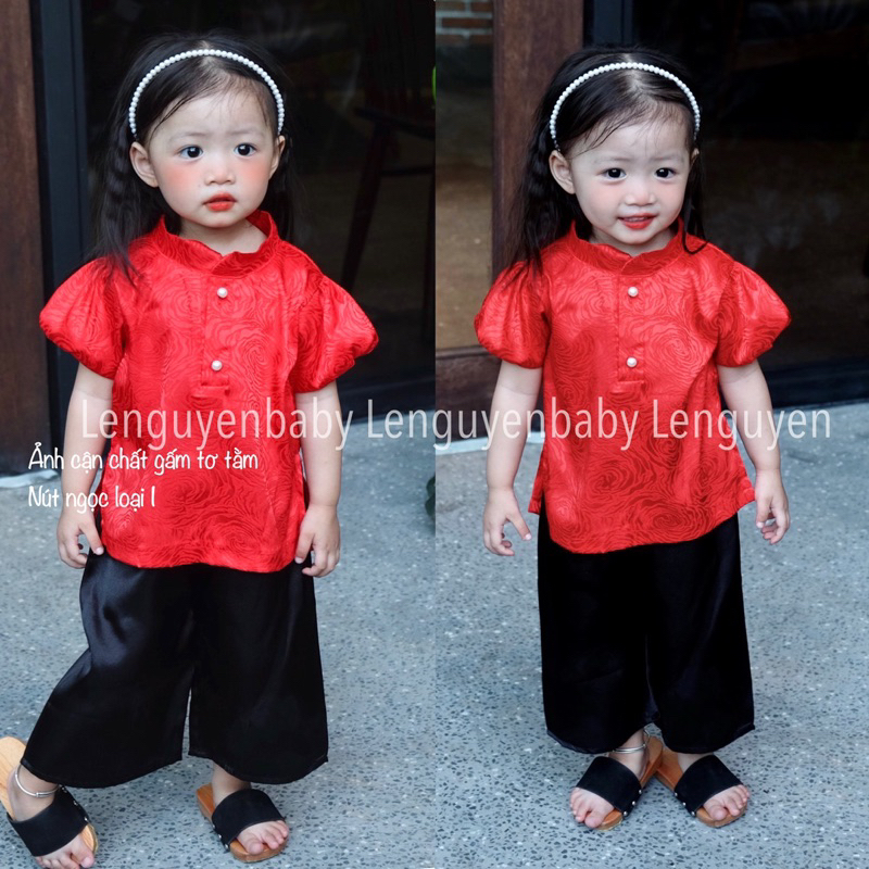 Quần áo bà ba bé gái tay bồng  chất gấm mềm mại, thoải mái cho bé gái