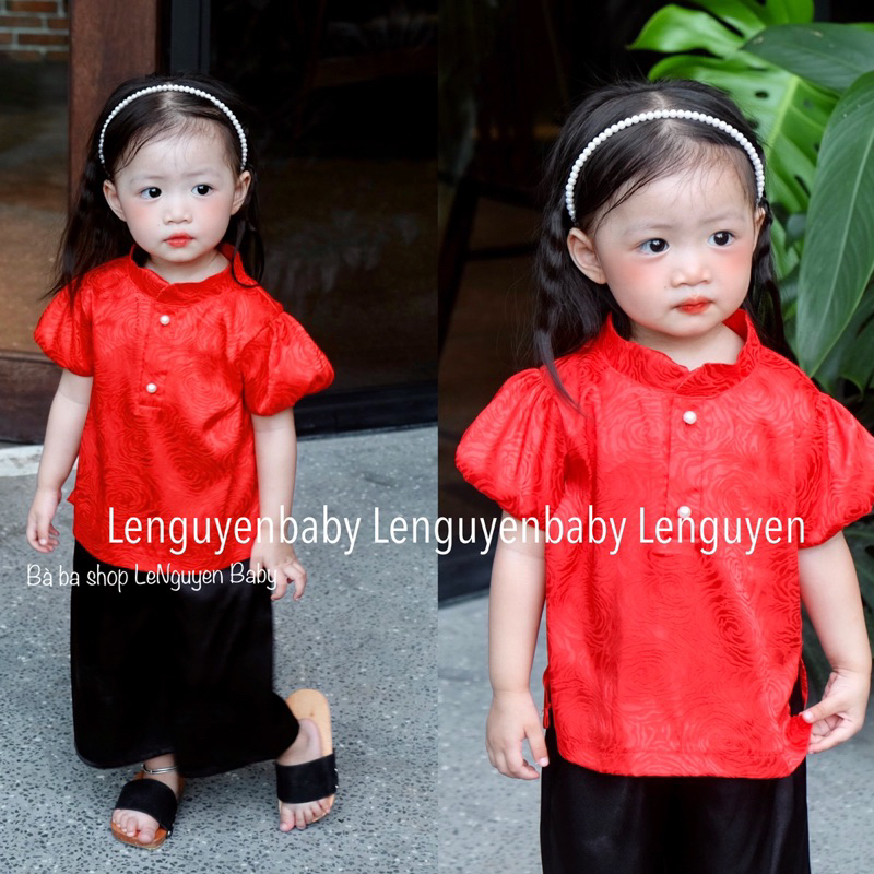 Quần áo bà ba bé gái tay bồng  chất gấm mềm mại, thoải mái cho bé gái