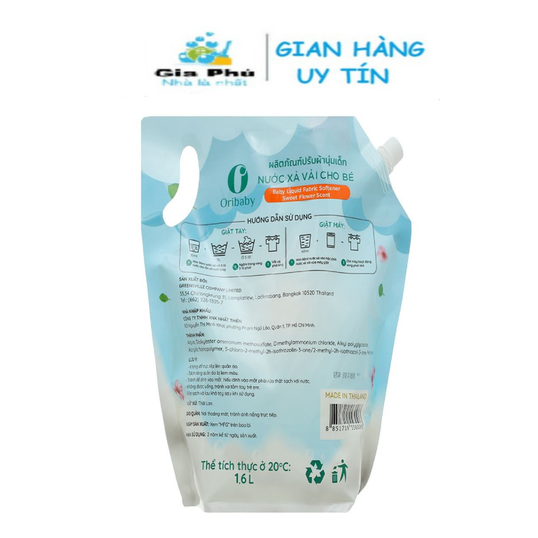 Nước xả vải ORIBABY dành cho em bé, trẻ em HƯƠNG NGỌT NGÀO 3.2L THÁI LAN