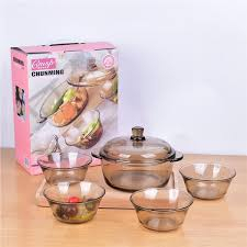 Bộ Nồi bát thủy tinh 5 món kèm nắp đậy .