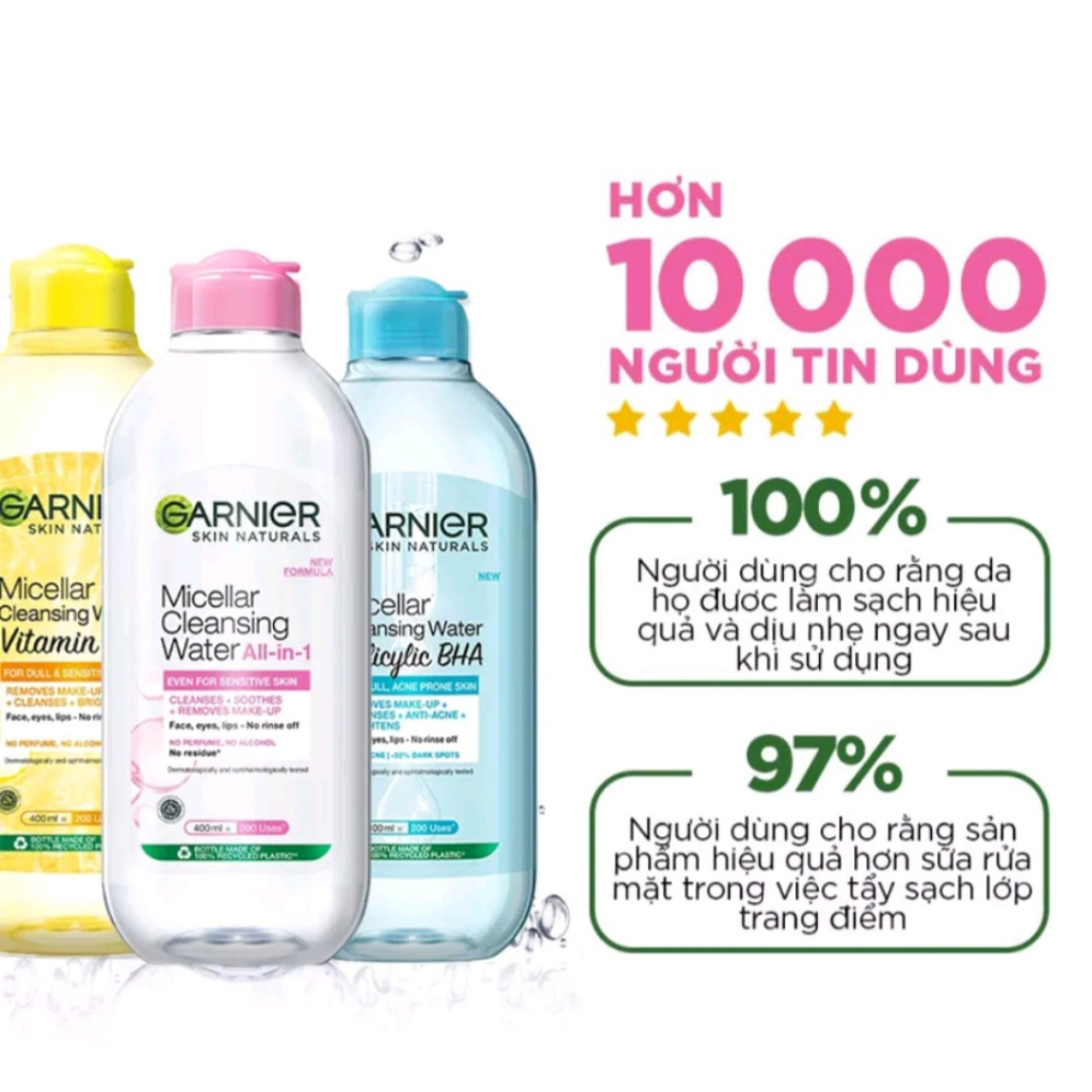 Nước Làm Sạch Và Tẩy Trang Cho Mọi Loại Da Garnier Micellar Cleansing Water 400ml