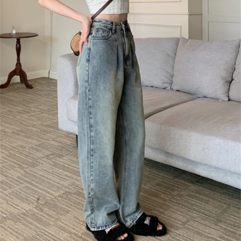 Quần bò ống suông, quần jeans nũ ống suông màu xanh bạc phối lưng siêu xinh phù hợp cho học sinh MS 38