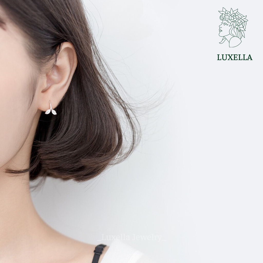 Khuyên tai nữ hình chiếc lá, chất liệu bạc 925 cao cấp chính hãng LUXELLA Lux118
