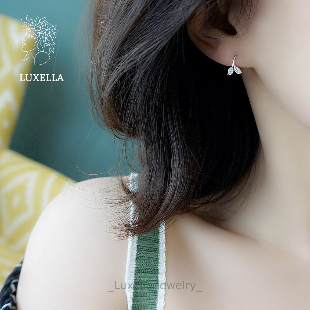 Khuyên tai nữ hình chiếc lá, chất liệu bạc 925 cao cấp chính hãng LUXELLA Lux118