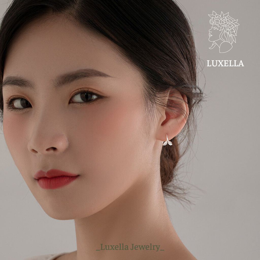 Khuyên tai nữ hình chiếc lá, chất liệu bạc 925 cao cấp chính hãng LUXELLA Lux118