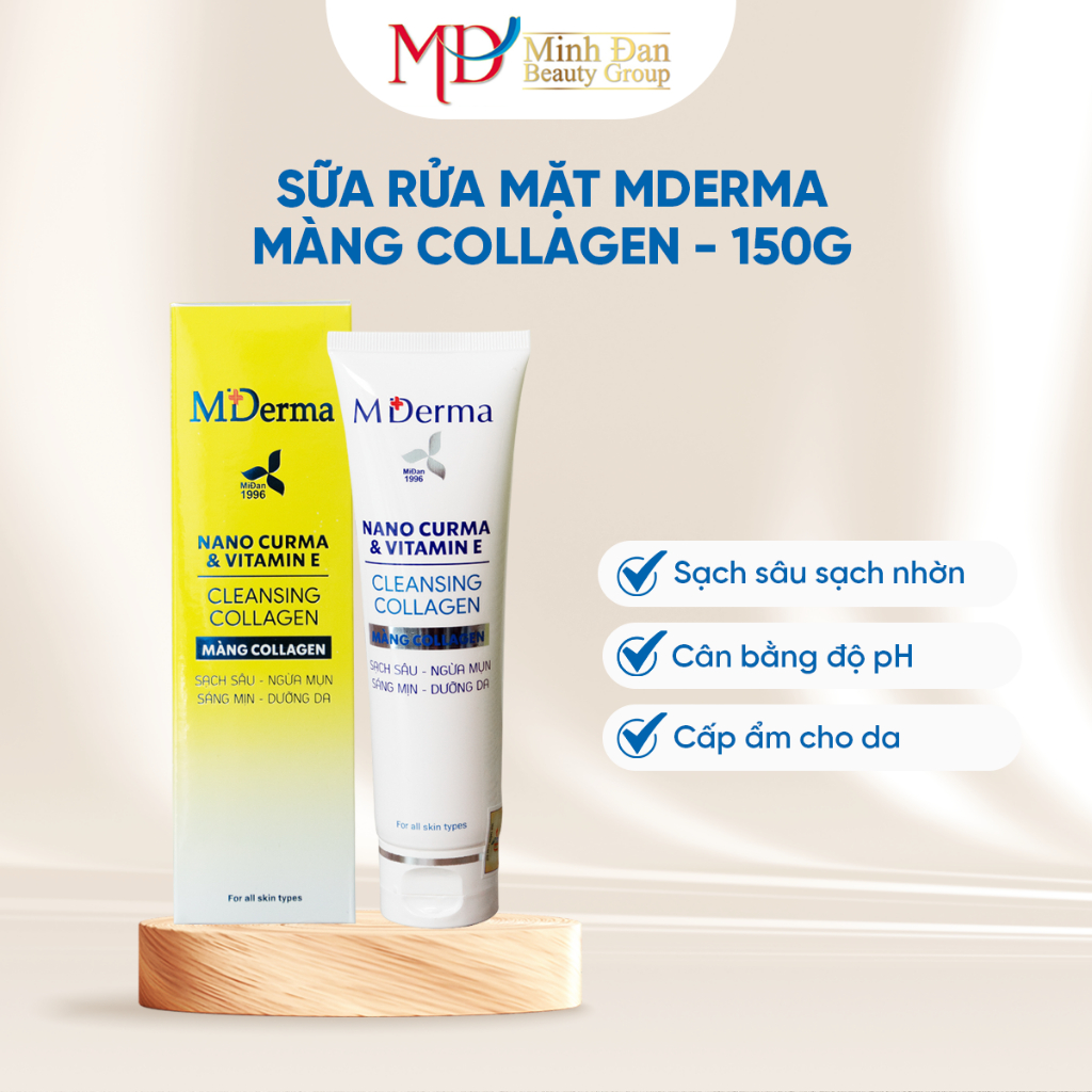 Sữa rửa mặt MDerma Nano Curma & VitaminE màng Collagen - 150gr - Minh Đan Beauty Group [Sạch sâu, ngừa mụn, sáng mịn da]