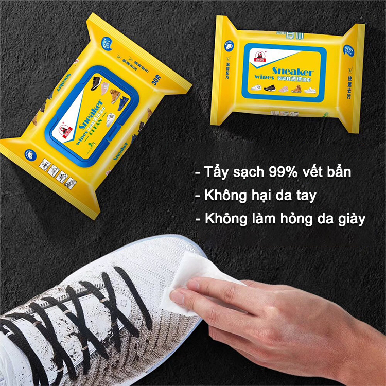 Khăn Lau Giày Sneaker Hộp 30 Tờ Siêu Sạch Siêu Hot Không Hoá Chất Làm Hại Da Tay Vải Giày - Khăn Giấy Ướt