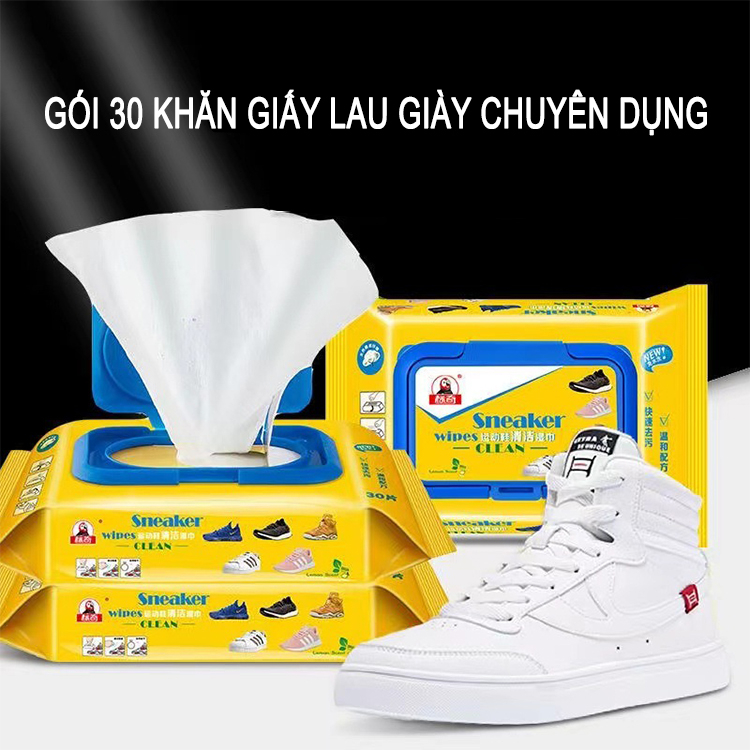 Khăn Lau Giày Sneaker Hộp 30 Tờ Siêu Sạch Siêu Hot Không Hoá Chất Làm Hại Da Tay Vải Giày - Khăn Giấy Ướt
