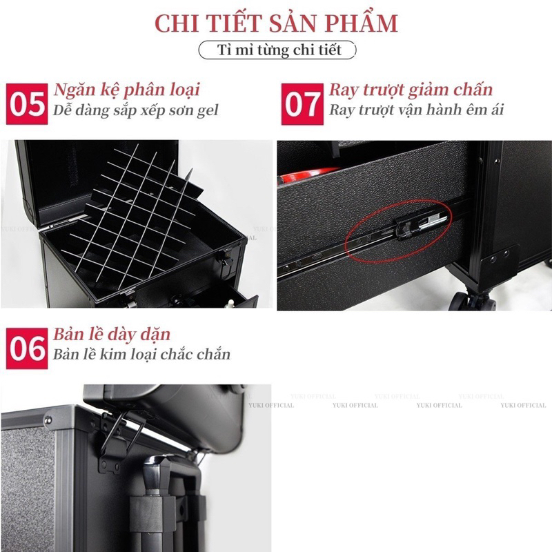 Cốp vali kéo 3 tầng - vali kéo đựng đồ nail,trang điểm,phun xăm - vali kéo nail cao cấp loại 1