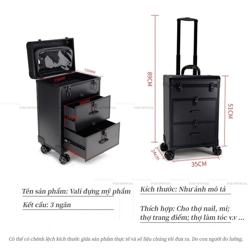 Cốp vali kéo 3 tầng - vali kéo đựng đồ nail,trang điểm,phun xăm - vali kéo nail cao cấp loại 1